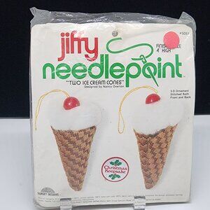 Jiffy Needlepoint Kit Two Ice Cream Cones 3D Ornament 4" High